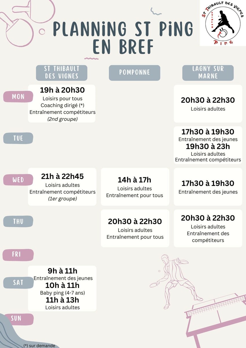 ⚠️🏓 nouveaux horaires 🏓⚠️