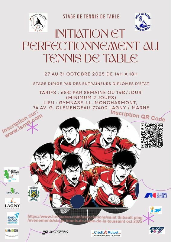 Stage de la TOUSSAINT d'initiation et de perfectionnement de Tennis de table
