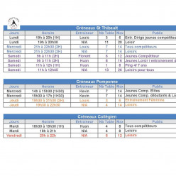 ⚠️🏓 Créneaux horaires 🏓⚠️